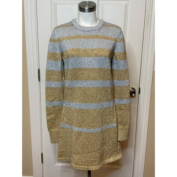 Paco Rabanne Silver & Gold Metallic Striped Sweater Dress, Size XL, NWT! $910 - Picture 1 of 10